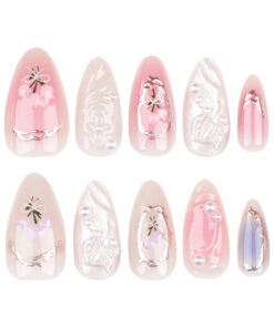 Aurora Blush Press On Nails mit Strass Perlen