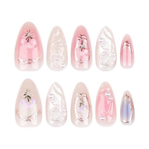 Aurora Blush Press On Nails mit Strass Perlen