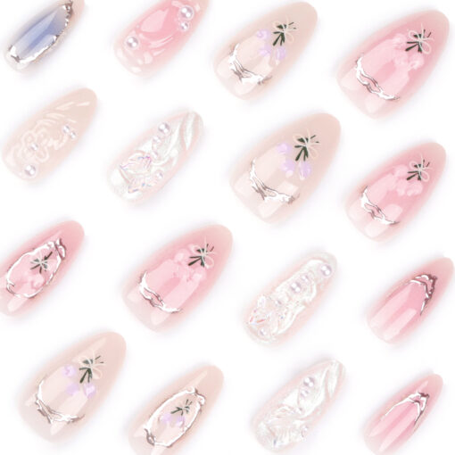 Aurora Blush Press On Nails mit Strass Perlen – Bild 4