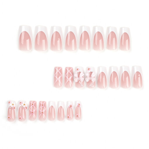 Extra lange Coffin Nails mit Schleifen Pink Press On Nägel – Bild 3
