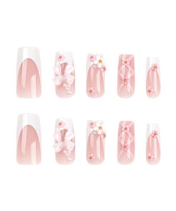 Extra lange Coffin Nails mit Schleifen Pink Press On Nägel