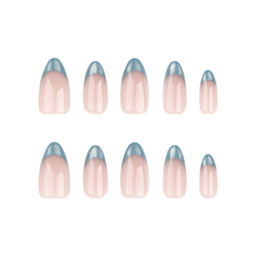 French Nägel mit Smaragdgrün Cat Eye Almond Form