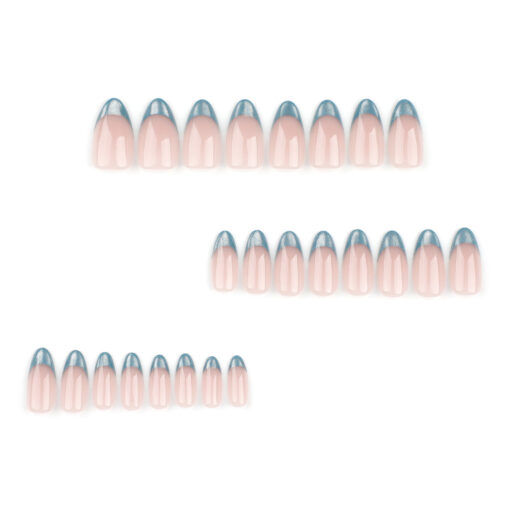 French Nägel mit Smaragdgrün Cat Eye Almond Form – Bild 5