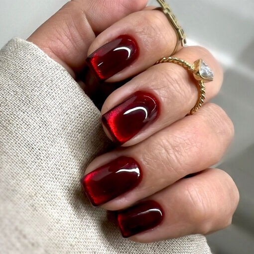 Rote Cat Eye Press On Nägel Square Nails – Bild 2