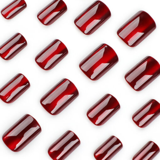 Rote Cat Eye Press On Nägel Square Nails – Bild 4