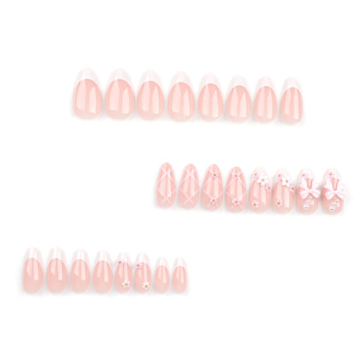 Sweet Pink French Press On Nails mit Schleife Blume Design – Bild 4