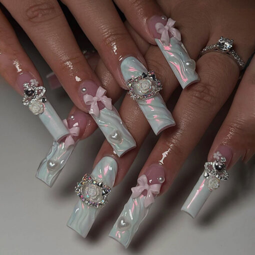 Ballerina Nägel Press On Nails mit Strass Für Mädchen – Bild 2