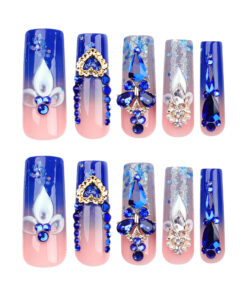 Blaue French Press On Nails Ballerina Nägel mit Strass