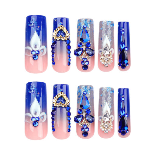 Blaue French Press On Nails Ballerina Nägel mit Strass