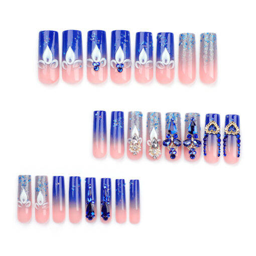 Blaue French Press On Nails Ballerina Nägel mit Strass – Bild 5