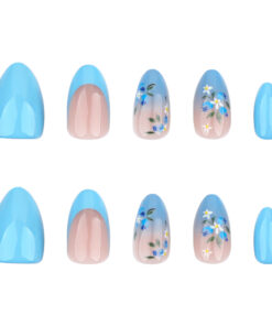 Blue French Ombre Press On Nails Blumen Nägel
