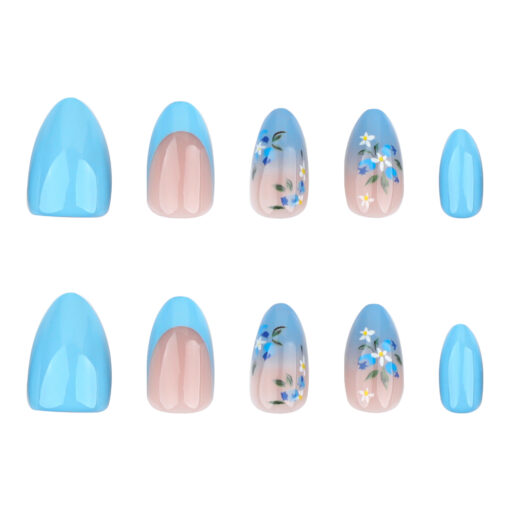 Blue French Ombre Press On Nails Blumen Nägel