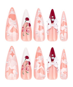Cherry Pink Press On Nails Extra Lange Stiletto Nägel im Y2K Stil