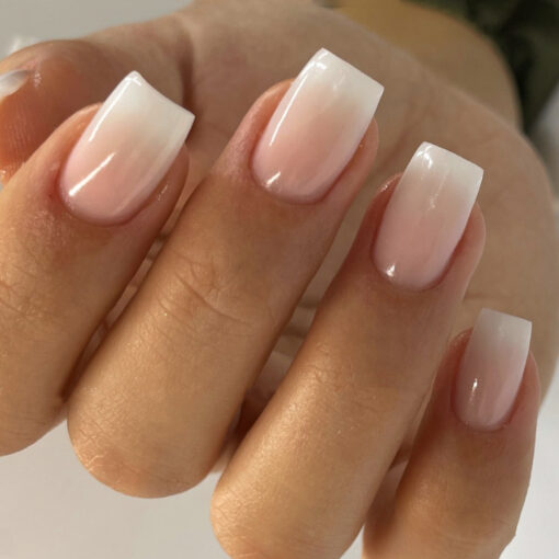 Classic French Ombre Press On Nails Rosa Weißes Babyboomer Square Nägel – Bild 2