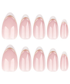 French Nude Press On Nails mit 3D Goldstreifen