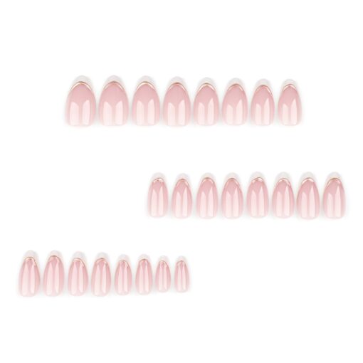 French Nude Press On Nails mit 3D Goldstreifen – Bild 4