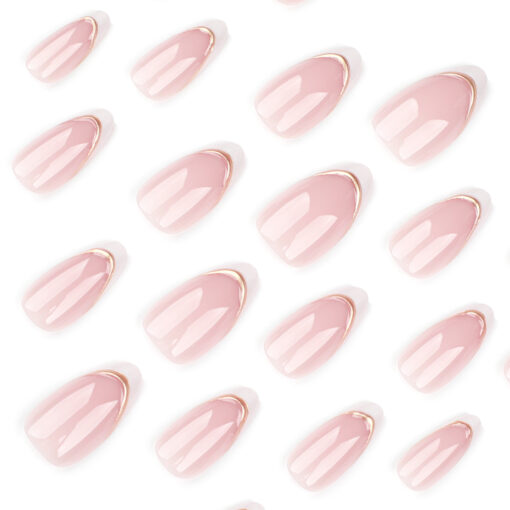 French Nude Press On Nails mit 3D Goldstreifen – Bild 3