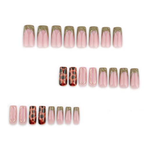 Grüne Press On Nails mit Wellenmuster Tortoise und Leopard Design – Bild 4