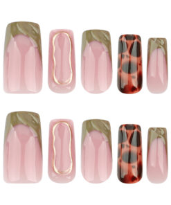 Grüne Press On Nails mit Wellenmuster Tortoise und Leopard Design