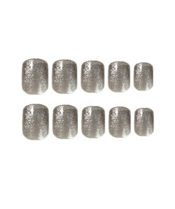 Luxuriöse Cat Eye Press On Nails mit Silberglitzer
