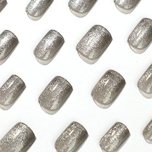 Luxuriöse Cat Eye Press On Nails mit Silberglitzer – Bild 3