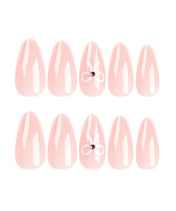 Minimalistische Nude Press On Nails Elegante Almond Nägel mit Weißer Schleife