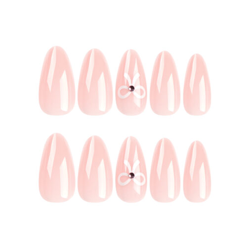 Minimalistische Nude Press On Nails Elegante Almond Nägel mit Weißer Schleife