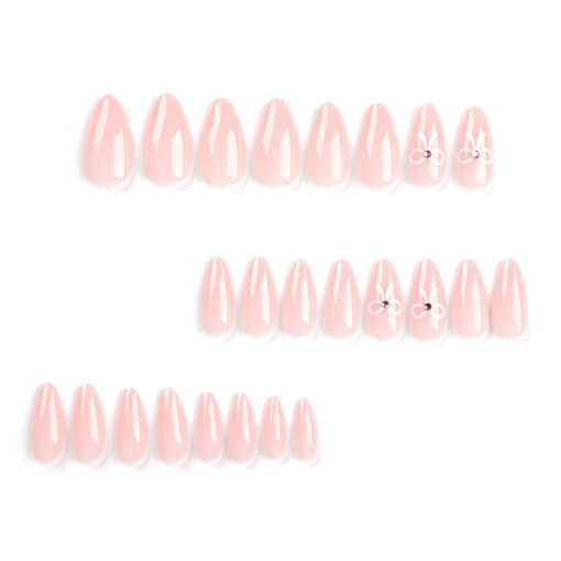 Minimalistische Nude Press On Nails Elegante Almond Nägel mit Weißer Schleife – Bild 3