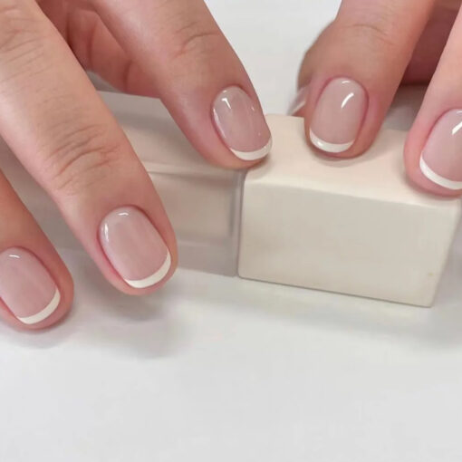Nude French Press On Nails Kurz und Elegant Round Nails – Bild 2