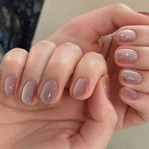 Nude Rosa Cat Eye Press On Nails – Bild 2