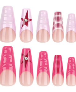 Pink Press On Nails mit Strass und Sternen Für Party Trendnägel