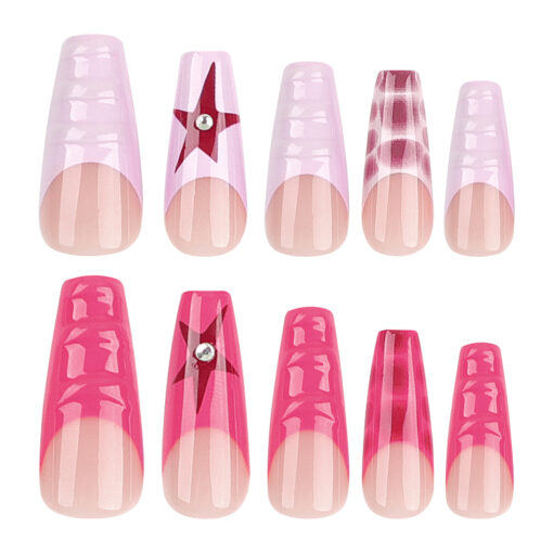 Pink Press On Nails mit Strass und Sternen Für Party Trendnägel