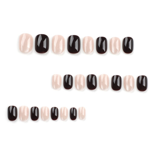 Round Nägel Dunkelbraune Hellgoldene Einfarbige Cat Eye Press On Nails – Bild 3