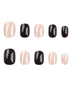 Round Nägel Dunkelbraune Hellgoldene Einfarbige Cat Eye Press On Nails