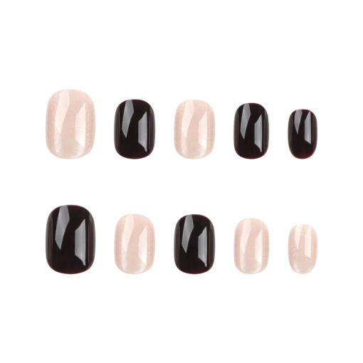 Round Nägel Dunkelbraune Hellgoldene Einfarbige Cat Eye Press On Nails