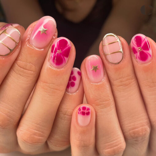 Short Round Press On Nails Für Mädchen – Süße Blumen & Sterne Design – Bild 2